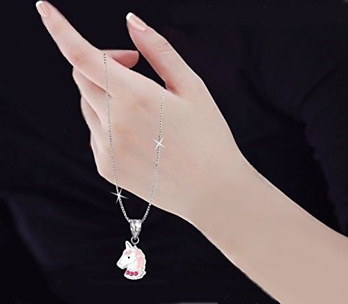 GH1 A Pink Crystal 925 Silver Unicorn Earrings + Pendant + Necklace + Ring Set