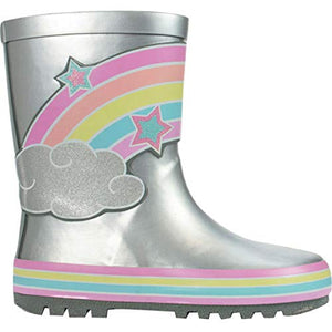 Girls Silver Glitter Rainbow Wellington RAIN Snow Boots UK 
