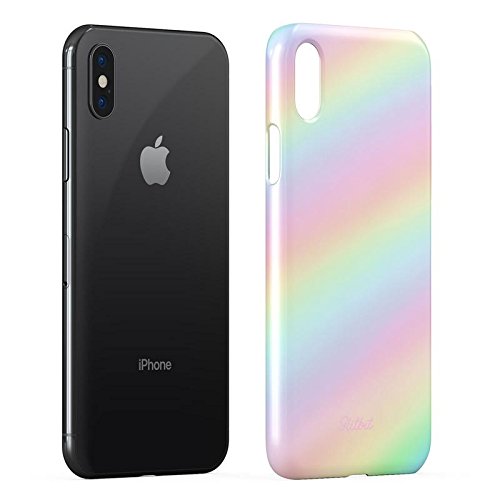 Glitbit Compatible with iPhone X, iPhone XS Case Pastel Rainbow Unicorn Colors Ombre Pattern Holographic Tie Dye Pale Kawaii Aesthetic Thin Design Durable Hard Shell Plastic Protective Case Cover