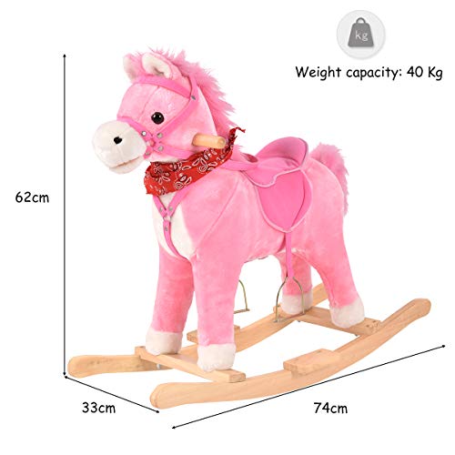 Unicorn Rocking Horse with Music Function, Handle Grip, Active Mouth, Wagging tail, 40KG Capacity, Kids & Children Traditional Toy (Pink)