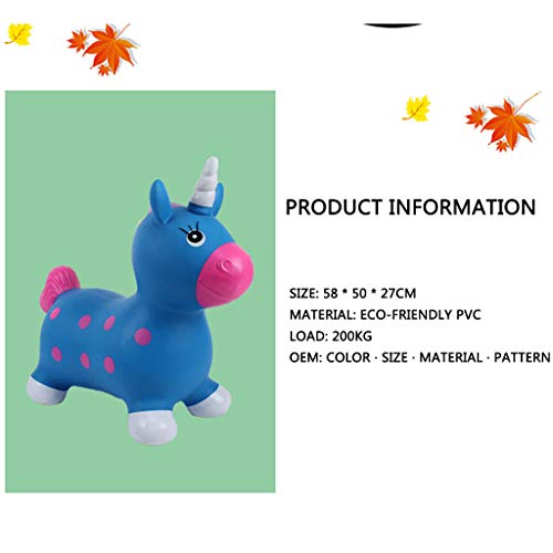 Blue Unicorn Bouncer with Hand Pump, Inflatable Space Hopper, Ride-On Bouncy Animal Bouncy Inflatable Animal Ride-On Children, Boys/Girls/Toddlers