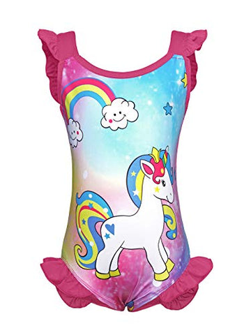 Pink ruffle swimsuit unicorn rainbow