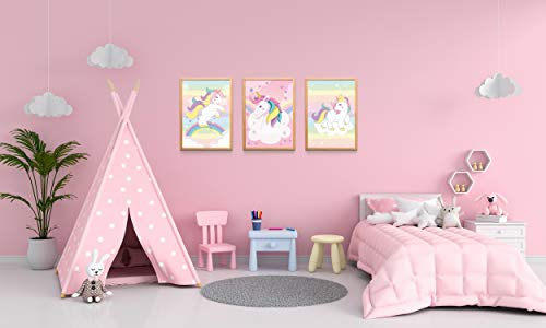 Kids Bedroom Unicorn Set Of 3 Cute Wall Art
