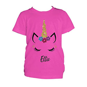 Personalised Glitter Unicorn Face T-Shirt - Cute Adorable - Kids Girls