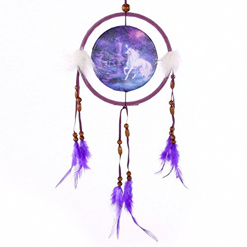 Fantasy Unicorn Dream Catcher Small, Fabric/Feathers/Plastic - Purple