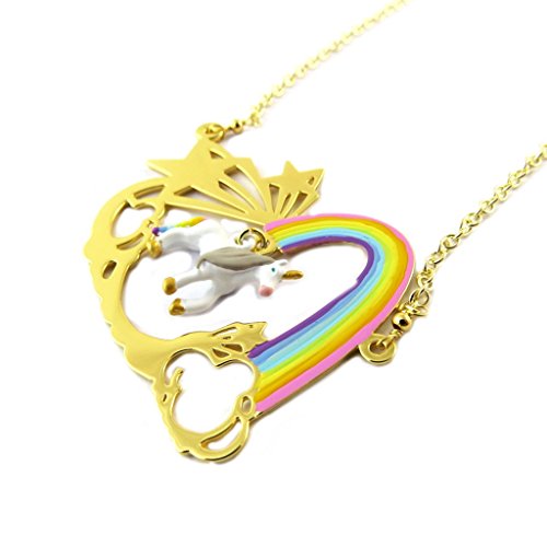 Handmade collier 'Monde Merveilleux'(unicorn)multicolored gilded.