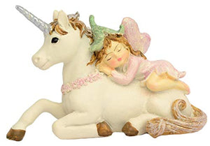 Little Pastel Fairy Resting on Unicorn Figurine Ornament