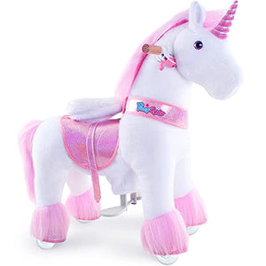 Ride On Unicorn | PonyCycle Official | Walking Animal Plush Toy | White & Pink