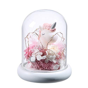 Pretty Floral Unicorn With LED Lights In Glass Dome | Christmas, Wedding, Anniversary, Valentines, Birthday Gift 