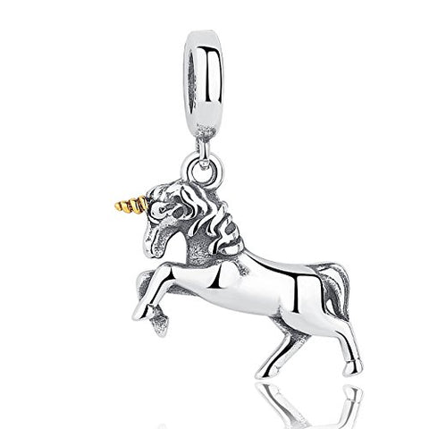 Beautiful Unicorn Dangle Charm | 925 Sterling Silver Charms | Gold Horn