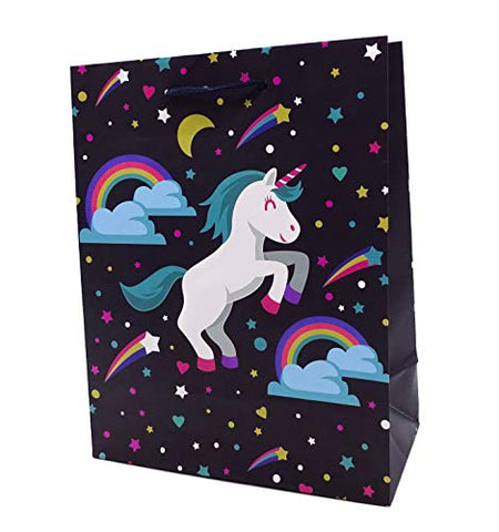 Unicorn and Rainbows Rectangle Gift Bag 23x18x9cm in Navy