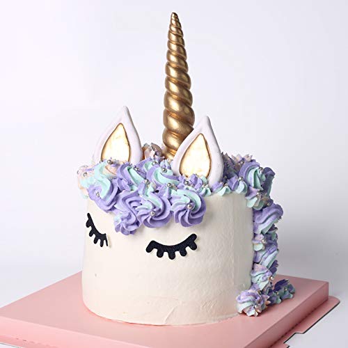 Large Unicorn Cake Topper Set, Handmade Gold Unicorn Cake Decoration Set with Horn