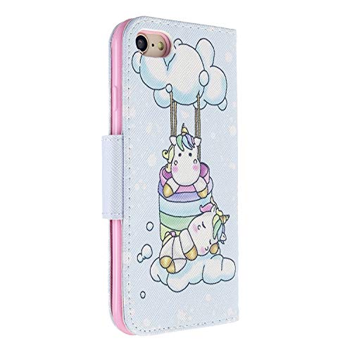 Nadoli Colorful Flip Case for iPhone 8 Plus/7 Plus 5.5",Cute Unicorn Painted Pu Leather Bookstyle Magnetic Closure Wrist Strap Wallet Case Cover with Stand Function