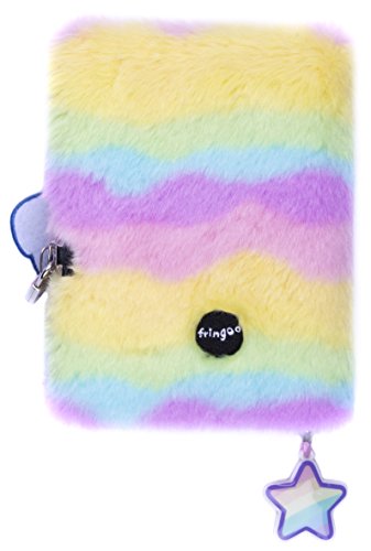 FRINGOO® Girls Boys Unicorn Rainbow Plush A5 Notebook Diary 3D with Padlock and Bookmark