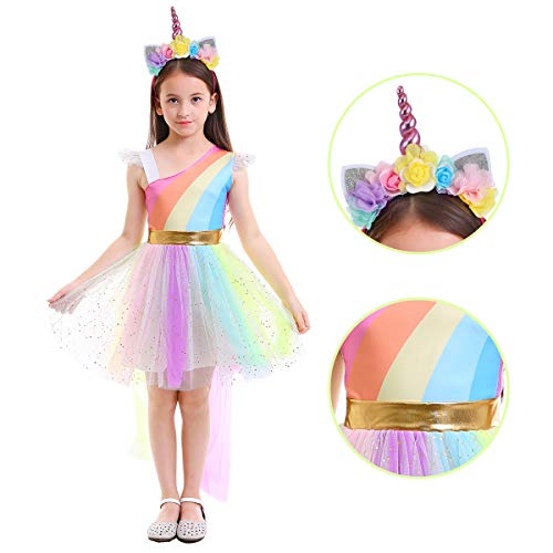 Rainbow Unicorn Girls Fancy Dress Fairy Tale Costume Unicorn Sequins - Kids