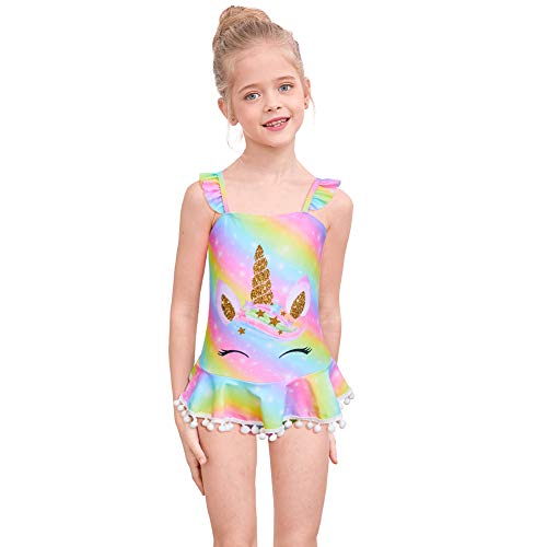 Pastel rainbow unicorn swimming costume children 