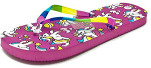 Girls Pink Unicorn Flip Flops | Pink & Rainbow Straps