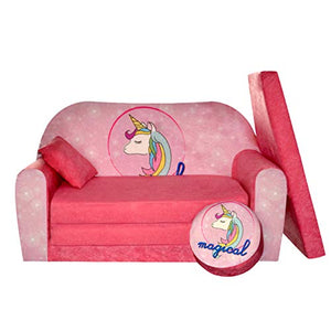 Kids Folding Sofa Bed With Stool | Cute Unicorn Design 
