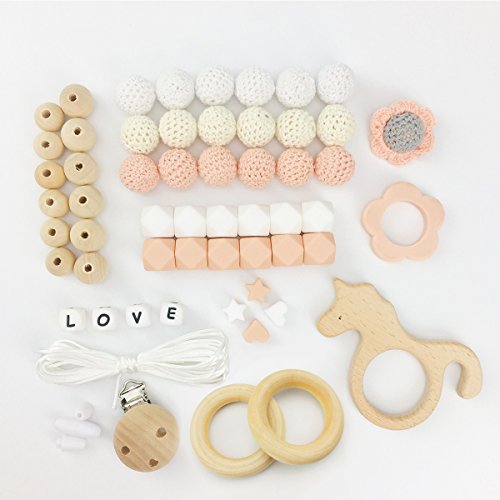 Mamimami Home DIY Baby Teething Toys Silicone Nursing Necklace Crochet Beads Bracelet Wooden Unicorn Pacifier Clips Baby Shower Gift