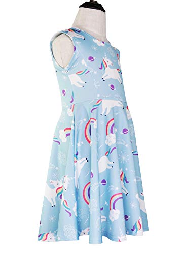 Girls Unicorn Rainbow Stars Sleeveless Dress | Light Blue 