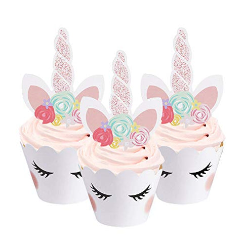White Unicorn Eyelash Cupcake Cases And Toppers (24 pack)