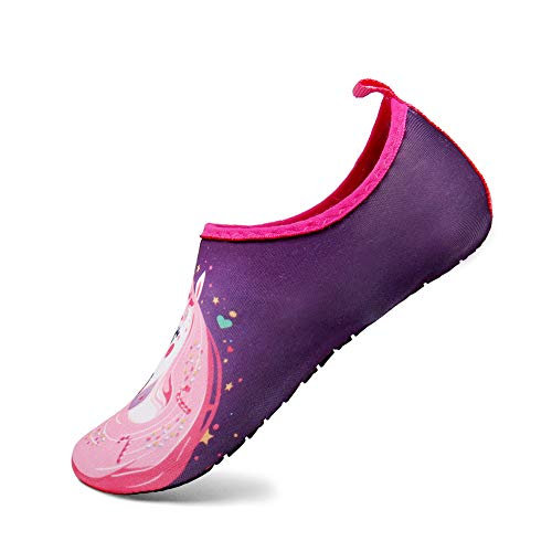 Happy Unicorn Kids Water Shoes Aqua Socks Quick Dry Anti Slip Water Girls Purple Pink