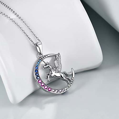 Sterling Silver Unicorn & Moon Necklace | Pendant 