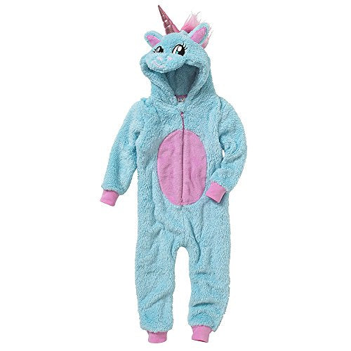 Unicorn Glitter Onesies For Girls | Fleece Jumpsuit Playsuit All in One - Aqua 