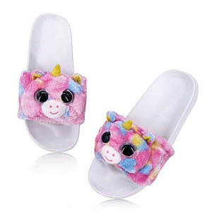 Girls Fluffy Unicorn Sliders | Pink Unicorn