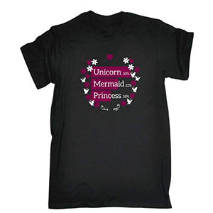 Unicorns Mermaid Princess Children's | T-Shirt | Top | Black 