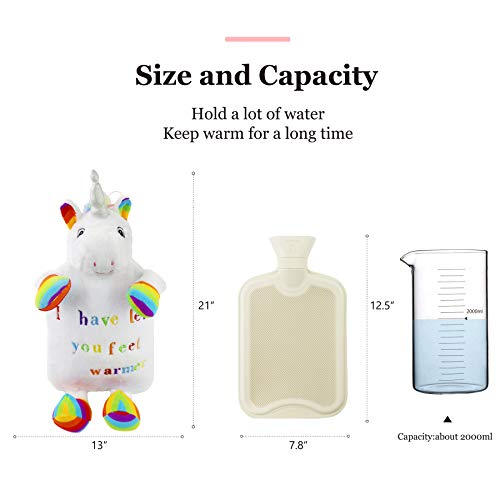 Rainbow Unicorn Hot Water Bottle With Cover | Multi-Coloured 