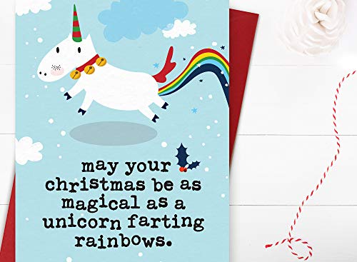 Unicorn Xmas Farting Christmas Card 