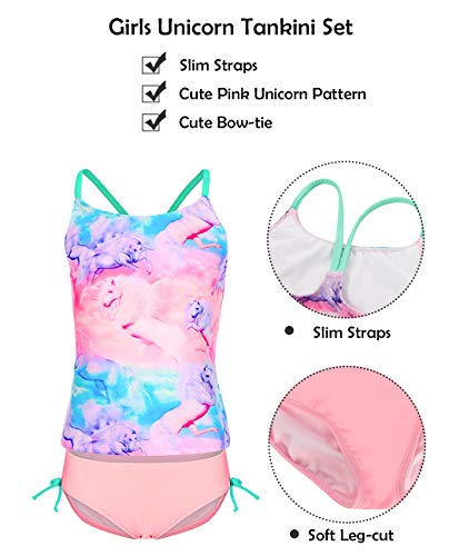 iDrawl Unicorn Two Piece Tankini Set Swim Costume for Girls