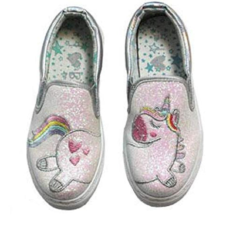 Glitter Unicorn Silver Casual Pumps Trainers Shoes Children's