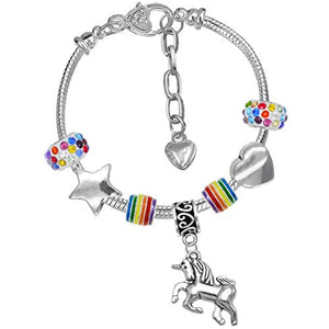 Girls Magical Unicorn & Stars Colourful Birthday Charm Bracelet with Gift Box
