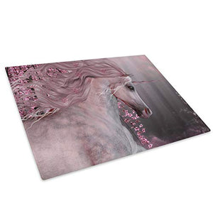 Mystical Unicorn Forest Glass Chopping Board | Pink, Grey, White 