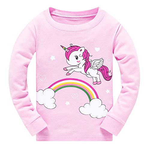 Toddler Girls Pyjamas Set Horse Print Kids Pjs Long Sleeve Cotton Pajamas Sleepwear Tops Shirts & Pants for Children Christmas Xmas Outfit, Deep-pink, 4-5 Years