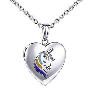 Unicorn Locket Necklace | Heart Shaped | Photo Memory Locket | Pendant | Unicorn Gift 