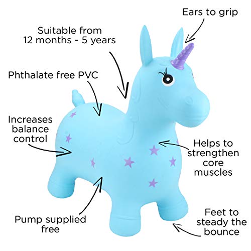 Happy Hopperz Inflatable Ride On, Bounce Along Toy - Turquoise Unicorn, Children
