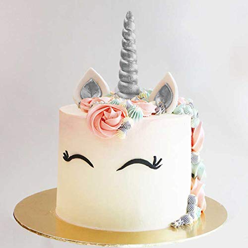 Unicorn Cake Decoration Set with Horn - Silver