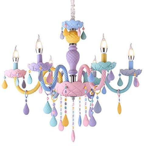 Macaron Coloured Crystal Chandelier Pendent Ceiling Light | 6 Arms Multiple Colours 