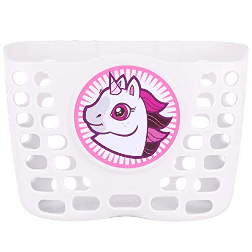 Kids Bike Basket Unicorn Pattern | Scooter Basket For Kids Boys Girls (White)