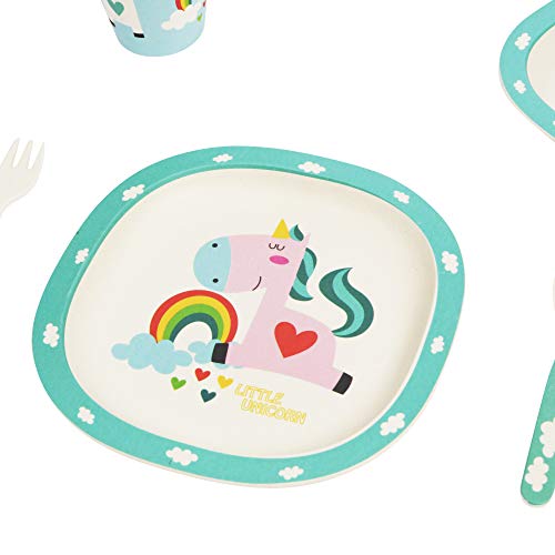 5 Piece Dinner Set Kids Unicorn Design: Plate, Bowl, Cup
