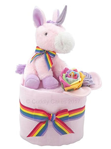 Unicorns and Rainbows Baby Girl Pink Mini Nappy Cake Baby Shower Gift