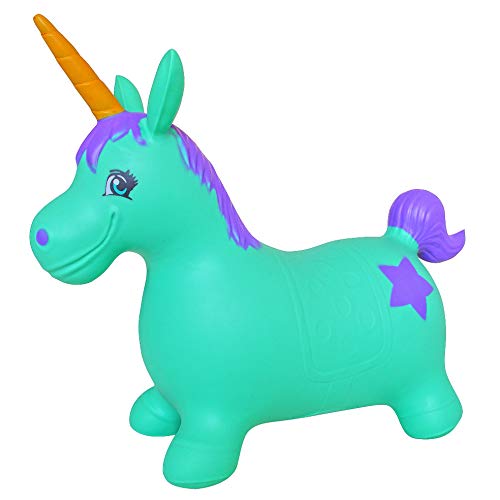 Unicorn Inflatable Space Hopper | Bouncer | Ride-on Bouncy Animal | Turquoise