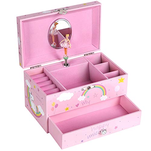 Unicorn Pink Jewellery Box for Girls Musical Ballerina