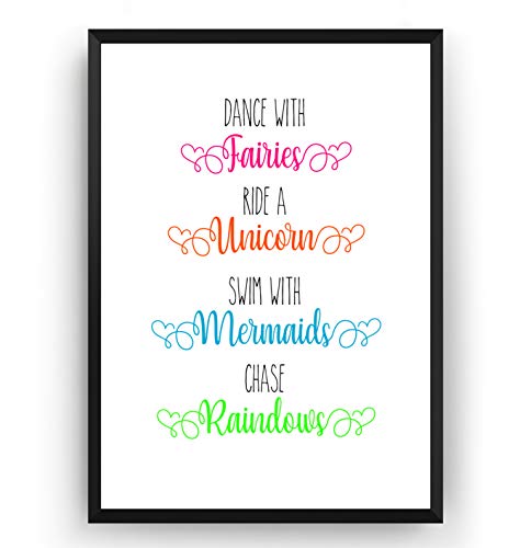 Unicorn - Fairies - Mermaid - Rainbow - Typography Print - Poster Wall Art 