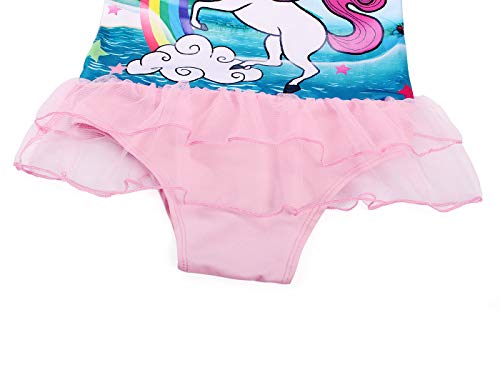 Pretty Unicorn Swimsuit Ruffle Sleeve Swim Suit, Pink with tutu