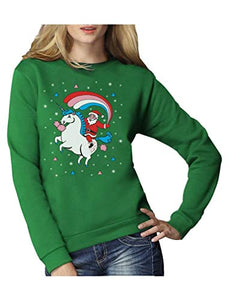 Santa Riding A Unicorn Rainbow Christmas Jumper | Women Sweatshirt 
