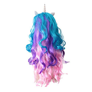 Unicorn fancy dress wig purple pink